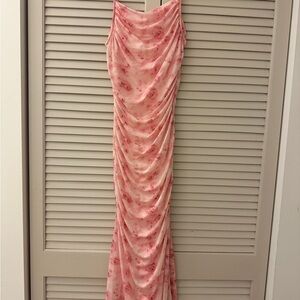 Elegant Pink Floral Maxi Dress